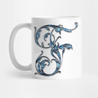 Ornate Blue Silver Letter F Mug